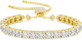 KRKC&CO Moissanite Bolo Tennis Bracelets for Women, 1.6-8.0 ct.tw, Adjustable Length S925 Sterling Silver, Christmas Gifts for Her, Luxury Box, 2/3/4mm D Color VVS1 White/14K/24K/Rose Gold Plated