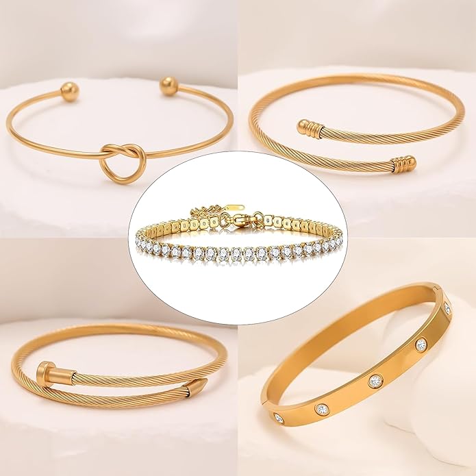 18 K Gold Plated Love Bangle Bracelet Stack Cuff Jewelry for Women Jewelry Set for Women Gift with Box
