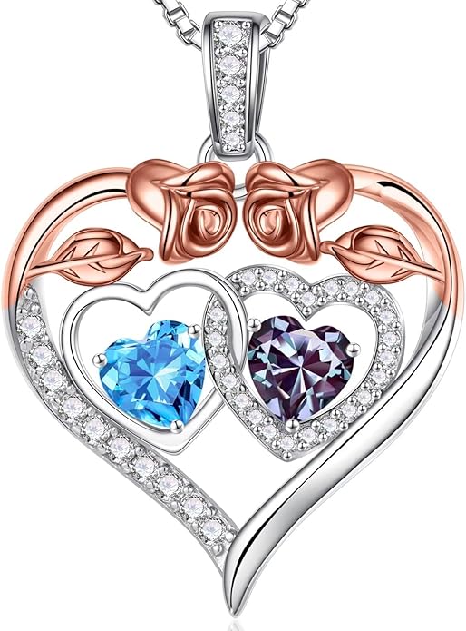 Iefil Valentines Day Gifts for Her - 925 Sterling Silver Rose Heart Necklaces for Women, Anniversary Birthday Gifts for Wife Girlfriend Mom