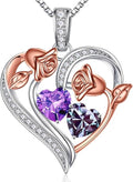 Iefil Valentines Day Gifts for Her - 925 Sterling Silver Rose Heart Necklace, Birthstone Jewelry, Anniversary Birthday Gifts for Wife Girlfriend Mom Daughter