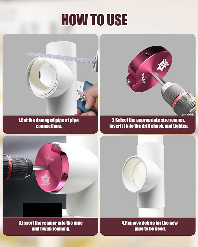 4 Pcs PVC Pipe Reamer Kit, PVC Fitting Saver Socket Saver Tool | Plastic Pipe - Image 3