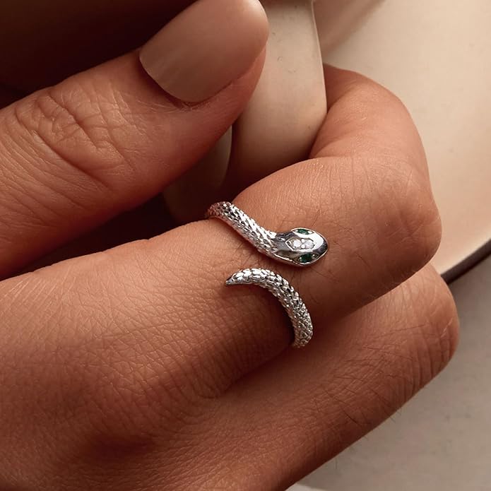 WOSTU Animal Open Adjustable Ring Playful Cat Dachshund Snake Koi Fish Hummingbird Bat Heart Feather Stacking Ring for Women, Sterling Silver Plated Pet Memorial Jewelry Gift for Cat Lovers
