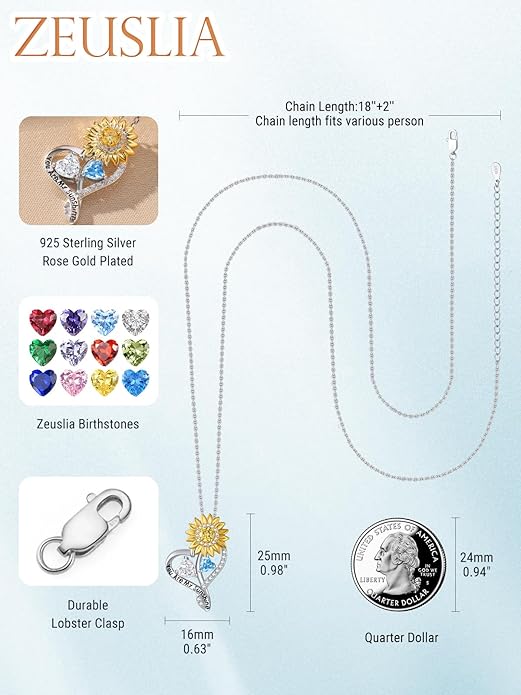 Valentine's Day Gifts for Wife 925 Sterling Silver Double Birthstone Pendant Necklaces I Love You for Always and Forever Necklace Anniversary Birthday Gifts for Wife Girlfriend Mom Her