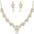 BriLove Women's Wedding Jewelery Set Leaf Flower Crystal Teardrop Marquise Cluster Pendant Necklace Dangle Earrings for Bridal Party
