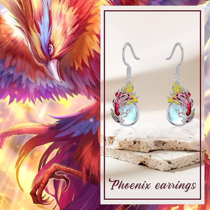 PELOVNY Animal Dangle Earrings Sterling Silver Hypoallergenic Moss Agate Crystal Moonstone Earrings Bee Butterfly Dolphin Peacock Phoenix Jewelry Birthday Christmas Gifts for Women