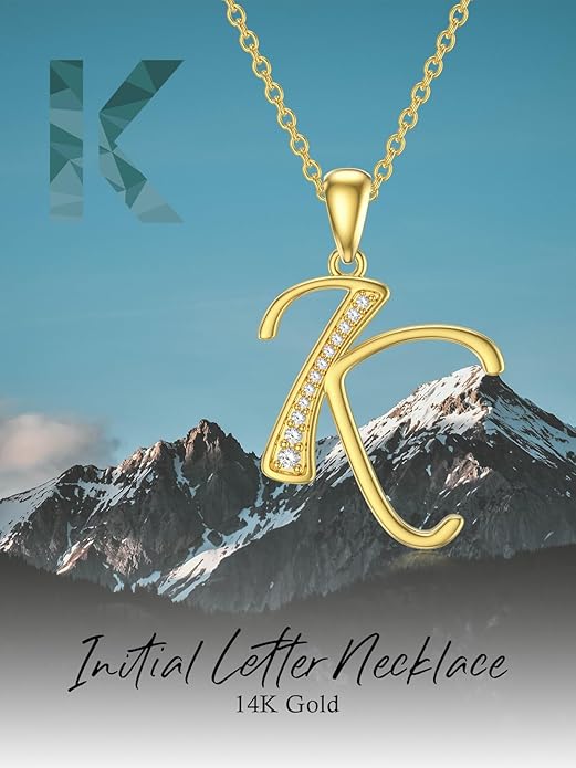 14k Gold Initial Necklace for Women, Solid Gold Moissanite Letter Pendant Necklaces Jewelry for Her Birthday Valentines Day Gifts for Mom Wife Christmas Gifts for Girlfriend Sister