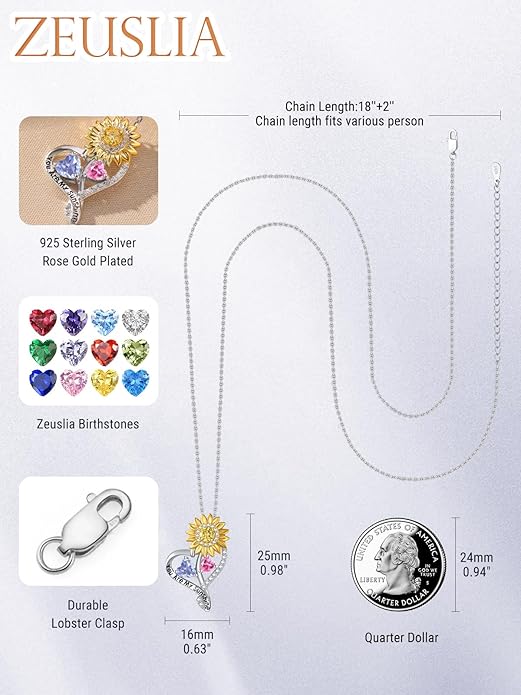 Valentine's Day Gifts for Wife 925 Sterling Silver Double Birthstone Pendant Necklaces I Love You for Always and Forever Necklace Anniversary Birthday Gifts for Wife Girlfriend Mom Her
