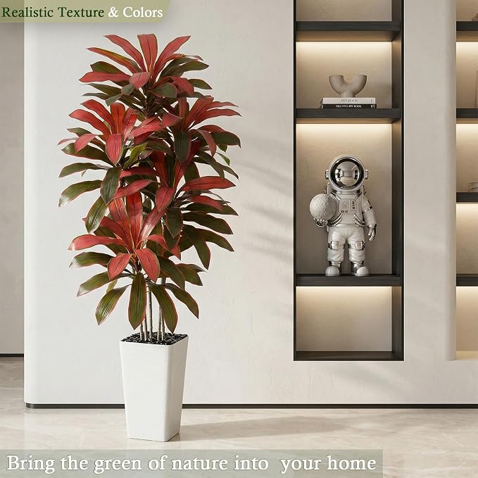 Artificial Dracaena Tree: 6FT Fake Plants Silk Faux Trees（White Pot） | - Image 3