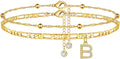 Ursteel Ankle Bracelets for Women, 14K Gold Plated Dainty Layered Chain CZ Initial Anklets Summer Jewelry Gifts for Women