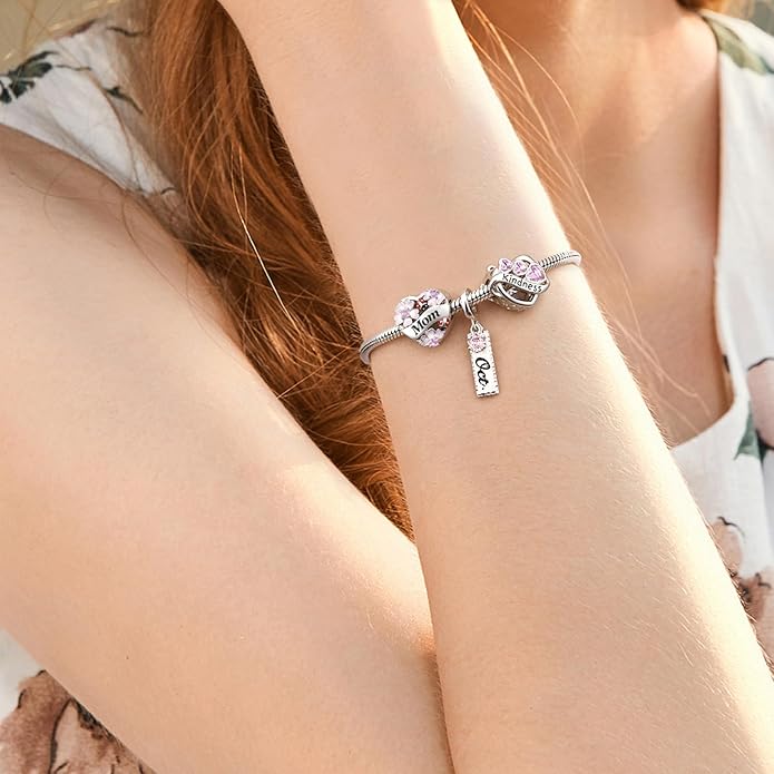 JIAYIQI Heart Love Charms for Mom Grandma Daughter Sister Friend Wife Fit Bracelet 925 Sterling Silver Daisy Ladybug Charm Bead Valentine's Day Mother's Day Birthday Christmas Jewelry for Women