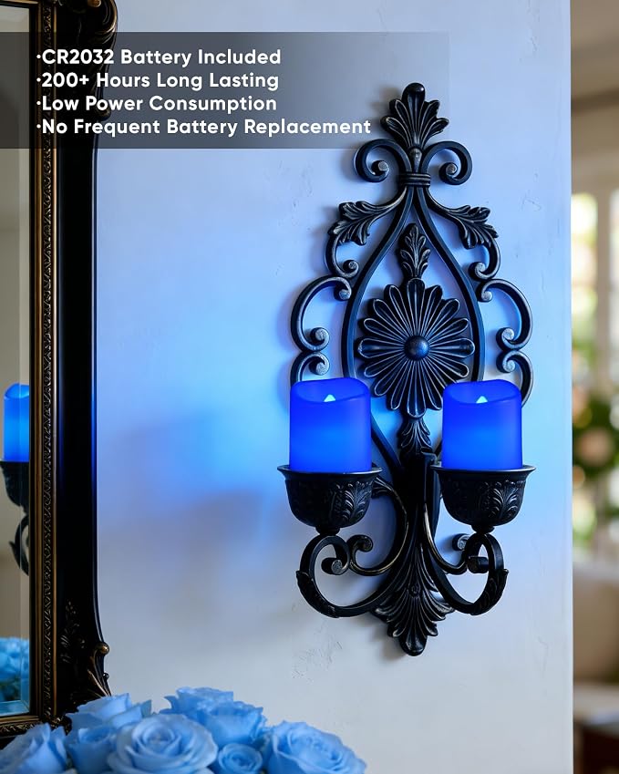 Homemory 12 Pack Blue Flameless Flickering LED Votive Tealights Candles | - Image 3
