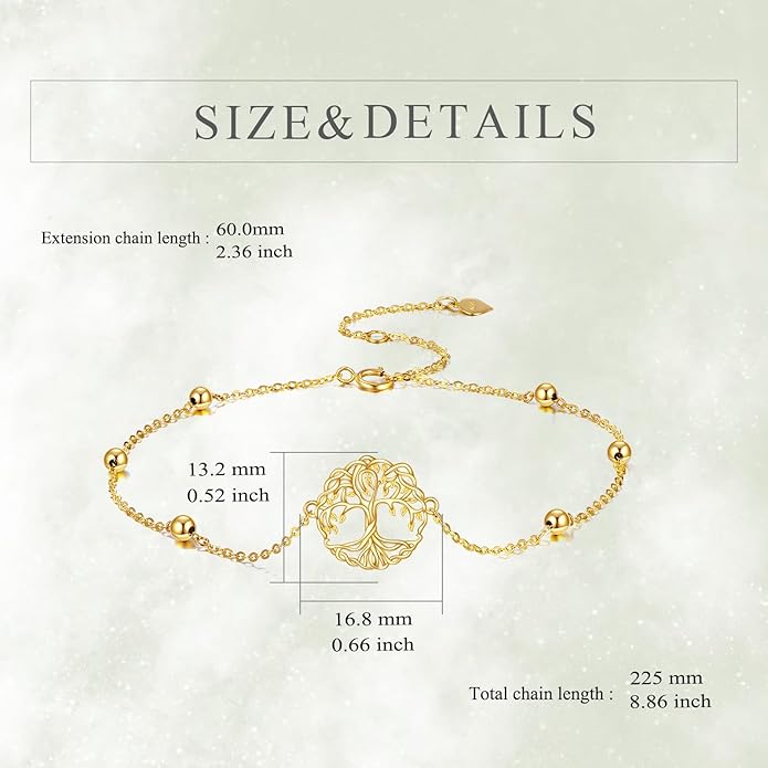KECHO 14k Yellow Gold Butterfly/Dragonfly/Frog/Sunflower/Daisy/Tree of life/Moon/Clover Bracelet Anklet for Women