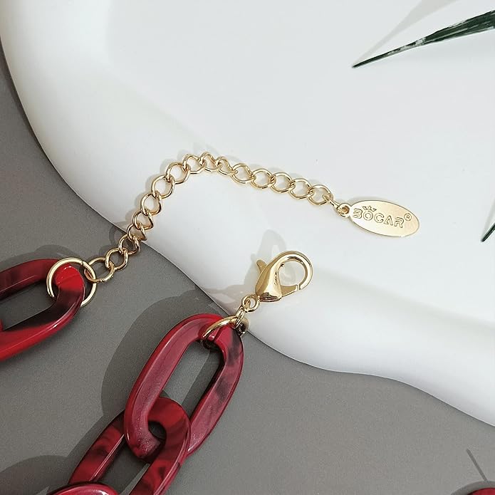 Bocar Acrylic Chunky Statement Necklace for Women Cube Link Chain Collar Necklace and Hoop Earrings Costome Jewelry Set