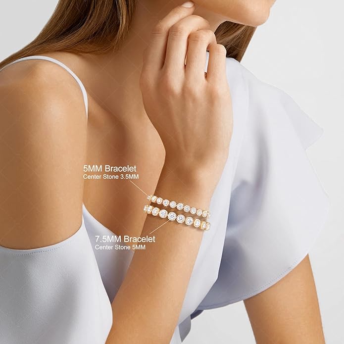 Moissanite Halo Bracelet 4.9CT-8.0CT Lab Grown Moissanite Bracelet for Women 18K White Gold Plated S925 Sterling Silver Adjustable Tennis Bracelet 5MM/7.5MM Iced Out Bracelets Cluster Jewelry