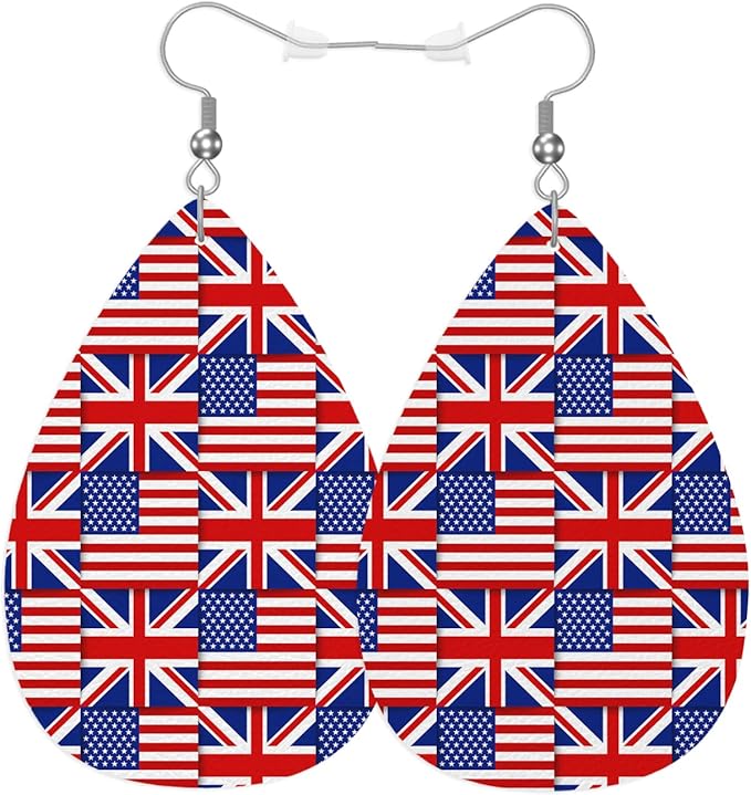 National Flags Fashion Faux Leather Earrings American Flag British Flag Wedding Teardrop Earrings Jewelry For Women Friends Bridal