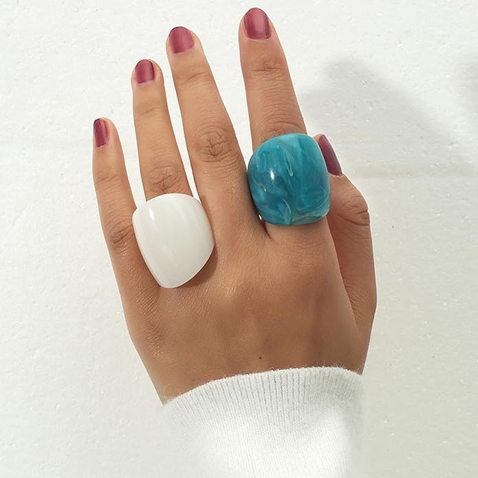 Multicolor Resin Chunky Rings for Women,Acrylic Plastic Rin Knuckle Finger Cute Trendy Aesthetic Y2k Statement Ring Vintage Simple Geometric Rings Jewelry