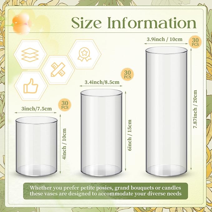 Nuogo 90 Pcs Plastic Cylinder Vases Tall Plastic Flower Vases - Image 2