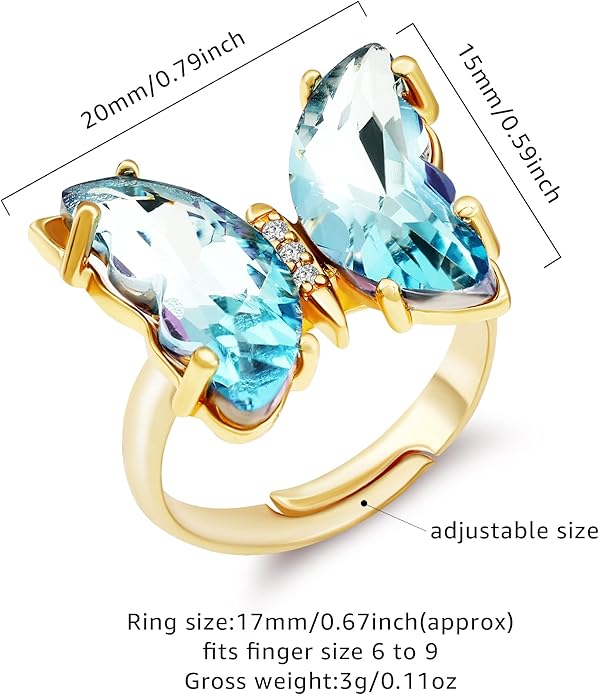 MISS RIGHT Butterfly Crystal Jewelry Set with Butterfly Necklace Stud Earrings Bolo Bracelet Adjustable Ring for Women Trendy, Iridescent Y2K Dainty Butterfly Jewelry Gifts