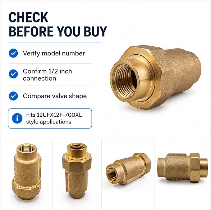 1/2 Inch Dual Check Valve Backflow Preventer, Fits 12UFX12F-700XL | Durable - Image 3
