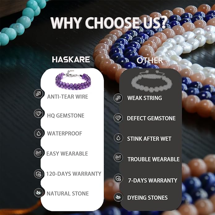 HASKARE Real Crystal Bracelet Women Valentine Day Gift for Her, Real Malachite Handmade Bracelets Gift for Mom from Daughter, Premium Gemstone Protection Gift for Women Healing Anxiety Relief