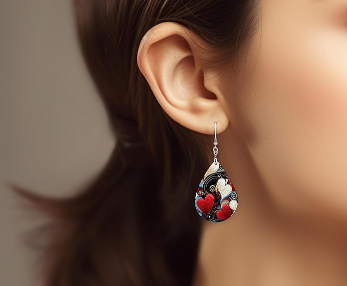 Teardrop Wood Earrings Light Weight Printed Image Dangle Jewelry, Fun and Funky