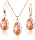 Linawe Crystal Jewelry Sets for Women, Imitation Diamond Pendant Necklace, Rhinestone Drop Dangle Earrings, Birthstone Cubic Zirconia Matching Wedding Jewelry, 14K Gold/Rose Gold/Silver Tones