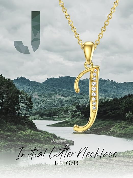14k Gold Initial Necklace for Women, Solid Gold Moissanite Letter Pendant Necklaces Jewelry for Her Birthday Valentines Day Gifts for Mom Wife Christmas Gifts for Girlfriend Sister