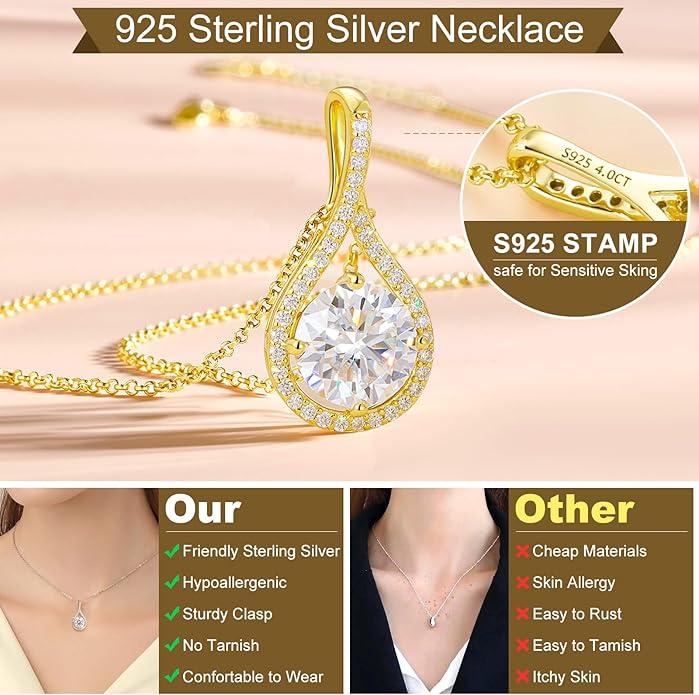 Moissanite Necklace Gift for Women, 925 Sterling Silver 18K White/Yellow Gold Plated 0.5-6.0CT Moissanite Pendant for Her, Anniversary Day, Birthday, Wedding - to My Wife, Mom