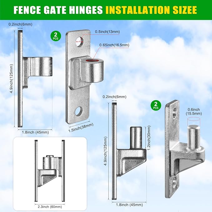 Insaga Wall Mount Gate Hinges Heavy Duty, Hot-Dip Galvanized Steel, 600LB Load - Image 6