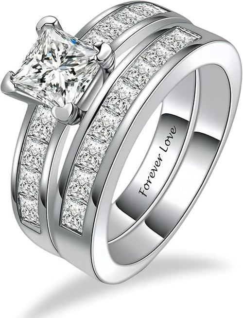 1 to 5 Carat Moissanite Ring Set S925/10K/14K/18K Gold, Princess Cut VVS1 Clarity D Color Moissanite Engagement Rings Set Luxury Bridal Jewelry Wedding Gifts for Women