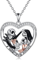 LILALO Nightmare Necklace Sterling Silver Abalone Shell Crystal Jack and Sally Necklace Jack Skellington Skull Jewelry Skull Necklaces for Women
