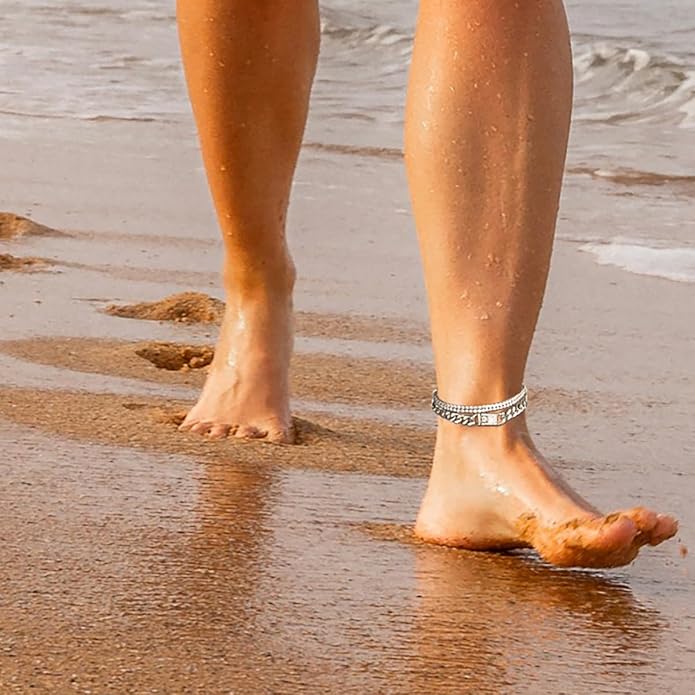 14K Gold Anklets for Women Waterproof Rhinestone Ankle Bracelet Layered Cuban Link Chain Diamond Anklet Beach Jewelry for Women