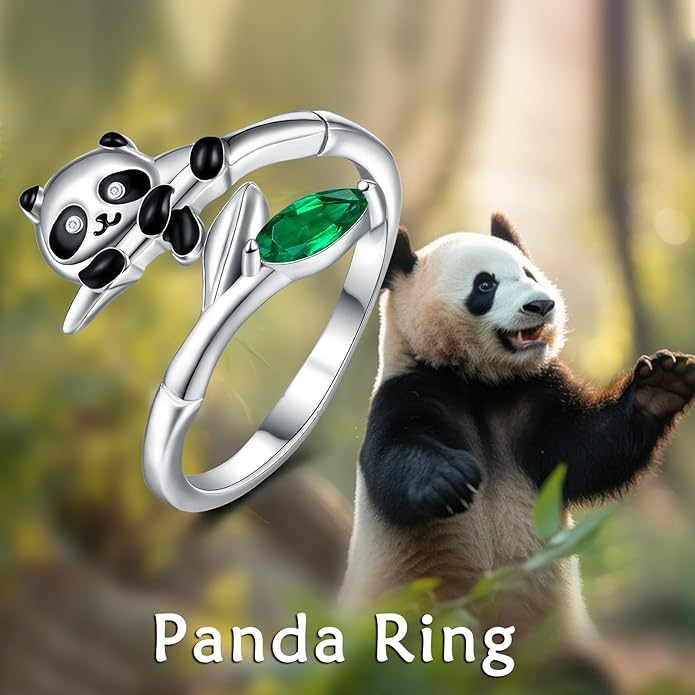 POPLYKE Frog/Wolf/Dragonfly/Hummingbird/Fox/Elephant/Panda/Red Panda/Angel Wings Rings for Women Men 925 Sterling Silver Anxiety Rings Open Rings Jewelry