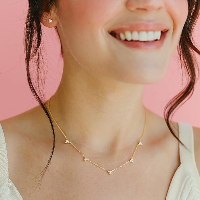 Valentines Day Gifts for Women Her - Dainty Necklaces for Women Cute Station Choker Simulated Diamond Necklace Simple Layering CZ Necklace Trendy Jewelry Gifts