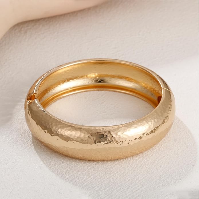 Golden Polished Chunky Twisted Hinged Waterdrop Bangle Bracelet for Women Spiraled Oval Bangle Bracelet