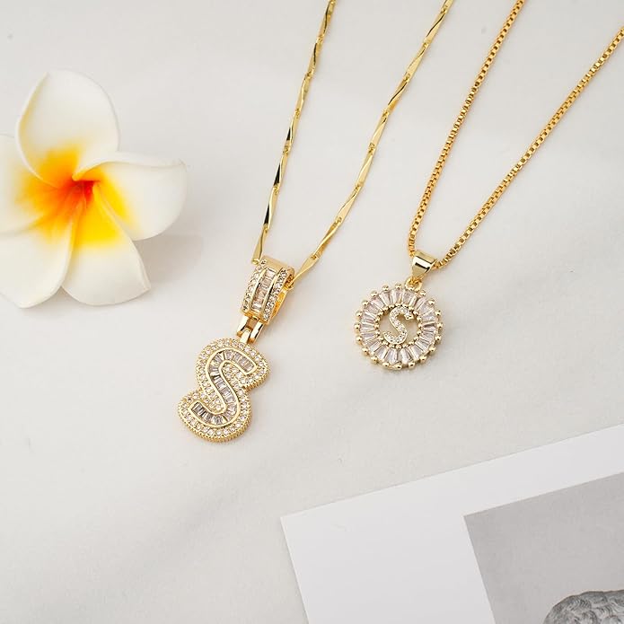 14K Gold Plated Alphabet Necklace Cubic Zirconia Letter Pendant, Personalized Name Jewelry Gift for Women, Customizable A-Z, Birthday/Mothers Day Gifts for Womens