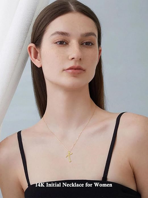 14k Gold Initial Necklace for Women, Solid Gold Moissanite Letter Pendant Necklaces Jewelry for Her Birthday Valentines Day Gifts for Mom Wife Christmas Gifts for Girlfriend Sister