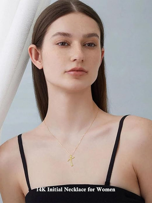 14k Gold Initial Necklace for Women, Solid Gold Moissanite Letter Pendant Necklaces Jewelry for Her Birthday Valentines Day Gifts for Mom Wife Christmas Gifts for Girlfriend Sister