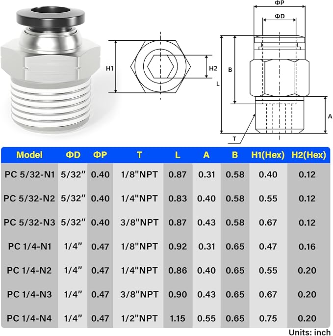 TAILONZ PNEUMATIC Male Straight 1/4 Inch Tube OD x 3/8 Inch NPT Thread Push to - Image 2