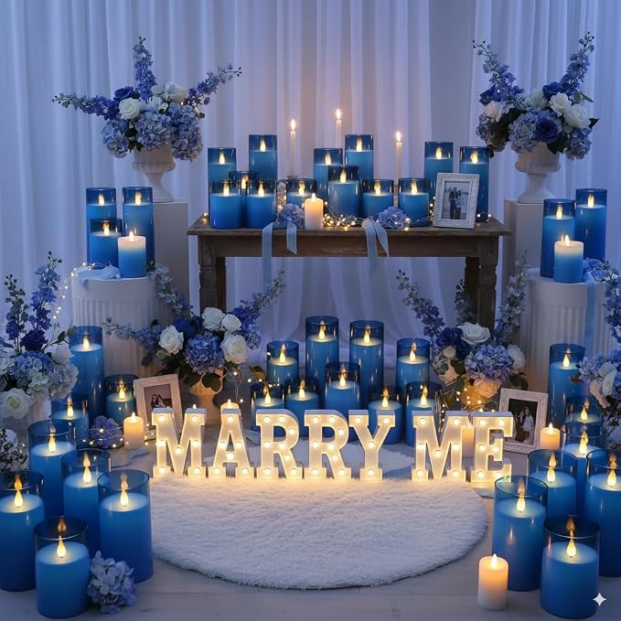 Homemory Blue Flickering Flameless Candles, Battery Operated Acrylic LED Pillar - Image 4