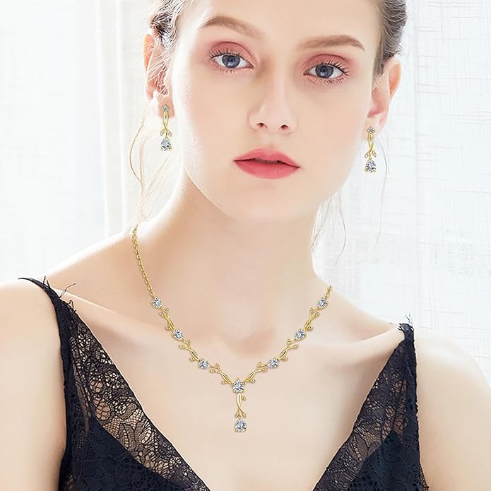 Hadskiss Jewelry Set for Women, Necklace Dangle Earrings Bracelet Set with White AAA Cubic Zirconia, Allergy Free Wedding Party Jewelry for Bridal Bridesmaid