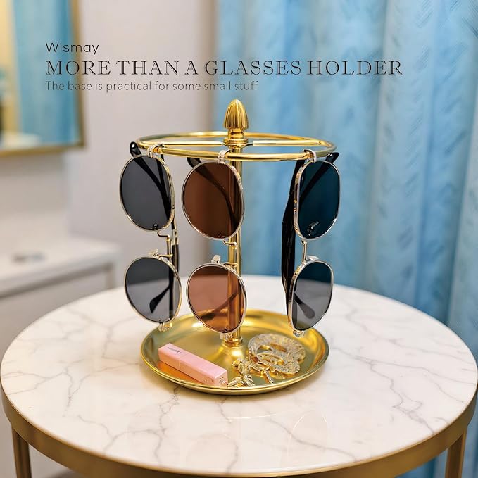 Sunglasses Organizer, Glasses Display Stand for 12 Pairs, Base Storage for Jewelry (Metal+Gold)