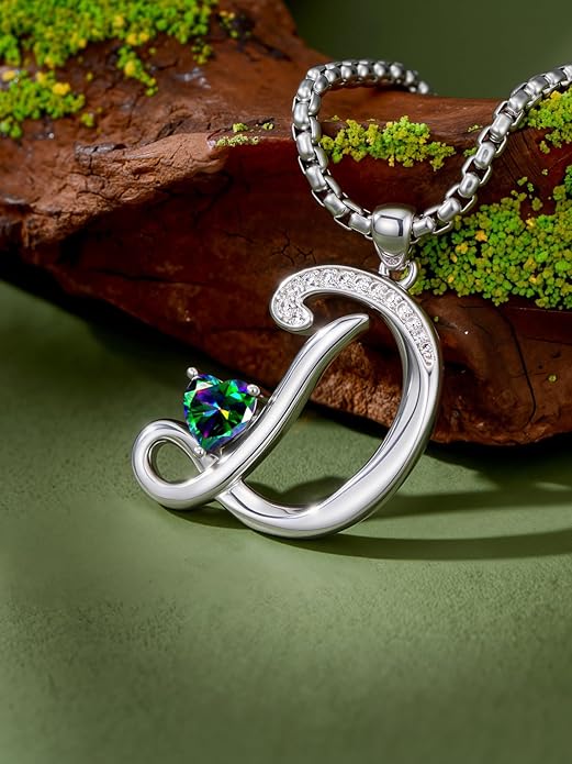 Valentines Day Gifts for Women Alphabet A to Z Initial Birthstone Pendant Necklaces for Women - 18k White Gold Plated Personalized Name Jewelry Valentine Mothers Day Birthday Gifts for Women Her Girlfriend