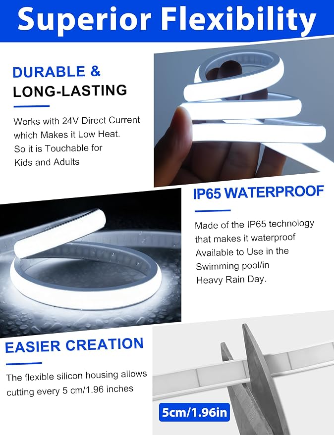 Lamomo COB LED Strip Lights 32.8Ft, Flexible Cuttable Waterproof 6000K Silicone - Image 6