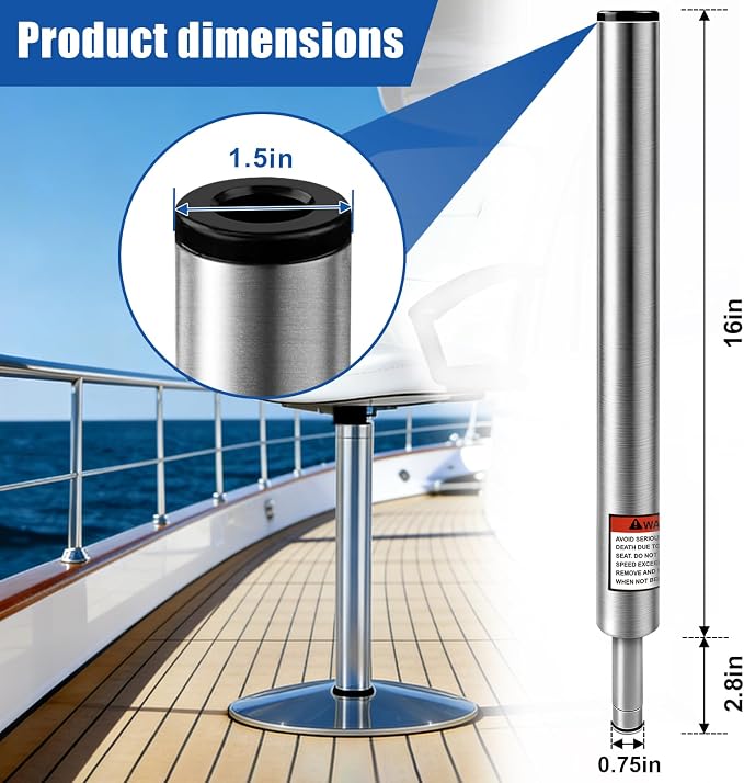 3/4" Boat Seat Pin Post, 16-Inch Height Marine Aluminum Alloy Pedestal Base Post - Image 2