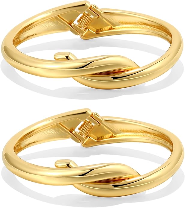 2Pcs Bangle Bracelets for Women Gold Arm Cuff 14k Gold Plated Chunky Gold Bangle Set Hinged Cuff Bracelets Trendy Arm Cuff Jewelry for Women