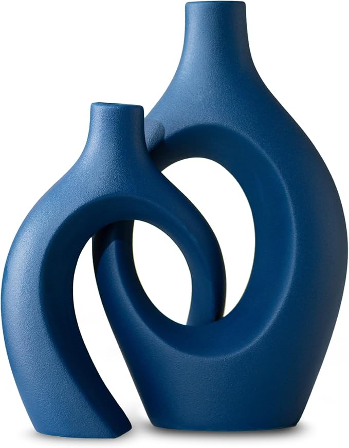 Snuggle Hollow Ceramic Vase Set of 2, 11 inch Modern Nordic Coastal Shaped by 100hand-madeworks