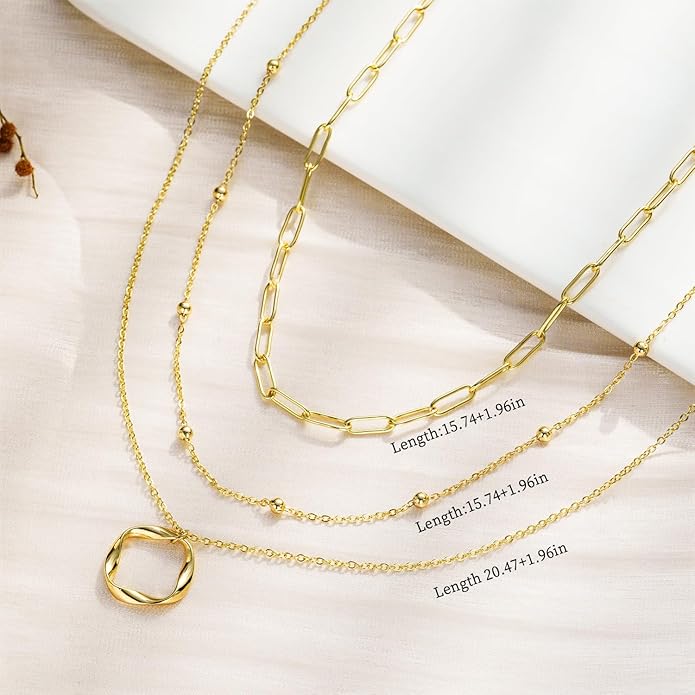 Women's Multi-Layered Gold Necklace, Stackable Delicate 14K Gold Plated Fashion Round Multi Layers Pendant Necklace, Gold Jewelry Set Gifts