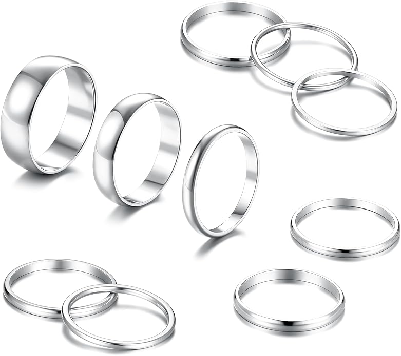 HAIAISO Silver Rings for Women Non Tarnish Stainless Steel Rings Set Dainty Gold Band Ring Stack Simple Stackable Thumb Pinky Ring for Multiple Size