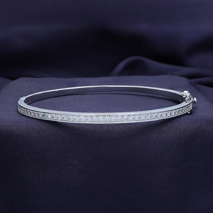SAVEARTH DIAMONDS 3.3MM Bangle Classic Tennis Bracelet Round Lab Created Moissanite Bracelets for Brides in 18K Gold Plated Jewelry Gift for Her (Available in 6.5" or 7.5")